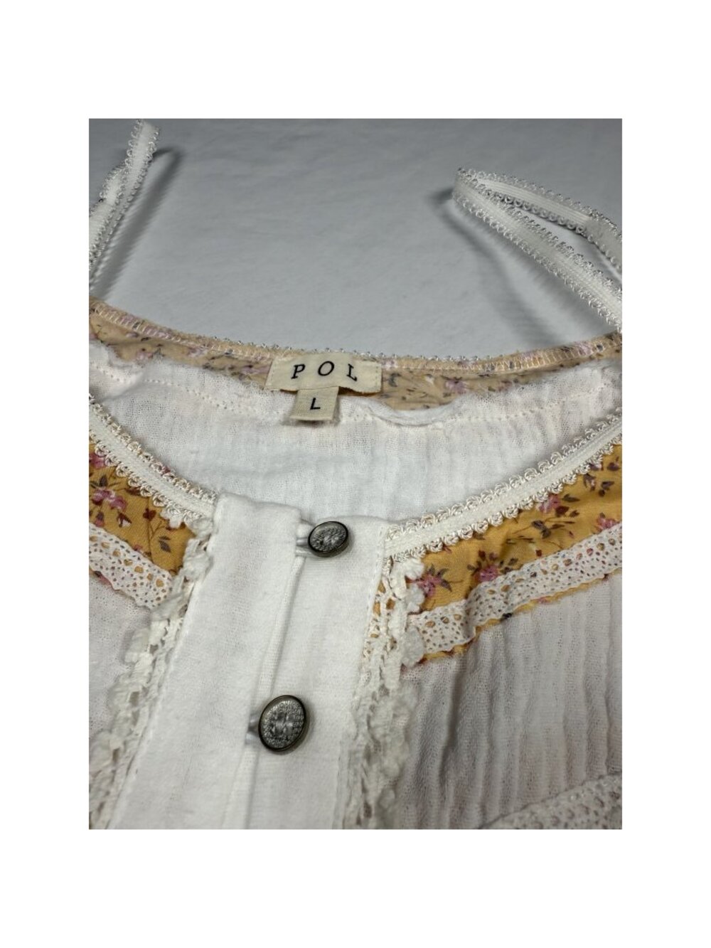 POL White Floral Lace Boho Spaghetti Strap Top L NWOT - Picture 4 of 8